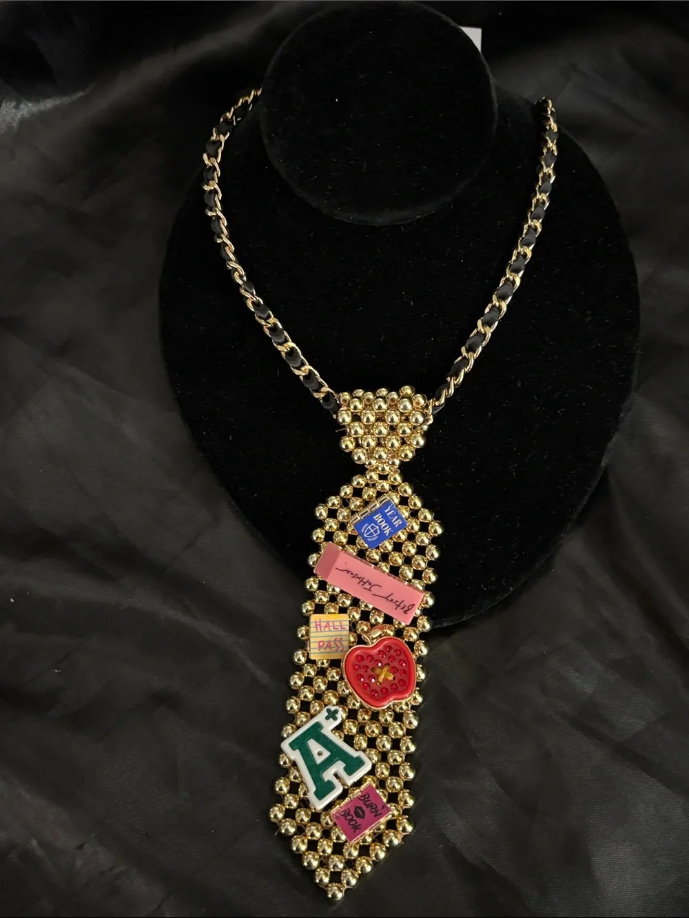 Betsey Johnson “Best in Class” Chain Necklace with Multicolor Enamel Charms - Picture 1 of 5